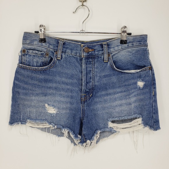 We The Free Pants - WE THE FREE Cut Off Denim Jean Shorts Distressed Frayed Raw Hem Mid Rise 28